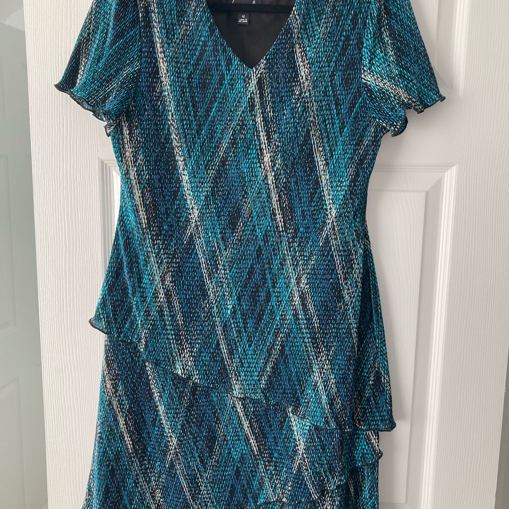 Connected Apparel Teal and Black Asymmetrical Dress